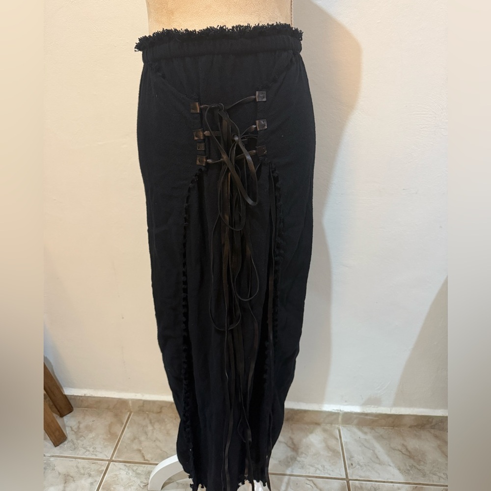 Black Caravana Cotton Skirt Leather Ties